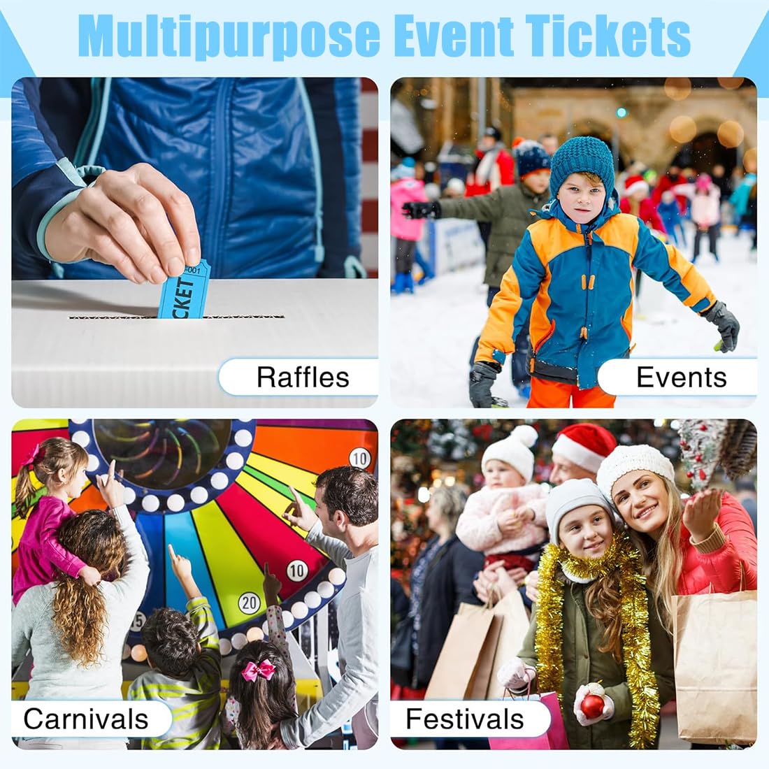 Tickets De Tombola Billets Papier, Lot de 3 rouleaux tickets tombola numérotés, Étiquette de Billet de Tombola, Pour événement de fête, Récompense, Collecte de fonds, Carnaval