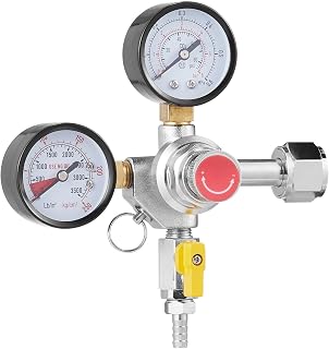 Double Gauge Regulator, CO2 Regulator Gauge with 0-60PSI, Heavy Duty CO2 Gauge Gas System,Draft Beer Regulator with Check Valve,Adjustable Pressure Regulator compatible with Draft Beer Homebrew,CGA320
