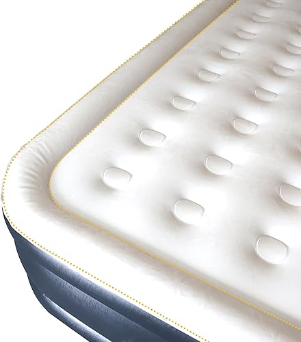 Miniatura 5 de Colchón de aire exclusivo con bomba incorporada, cama inflable doble alta de lujo para el hogar, viajes y campamento, azul marinoblanco, Queen, 18