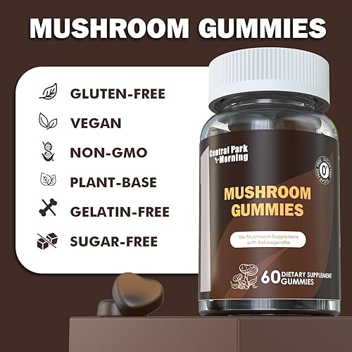 Miniatura 4 de Gomitas de hongos, melena de león, cola de pavo, reishi, chaga, hongo Cordyceps con Ashwagandha