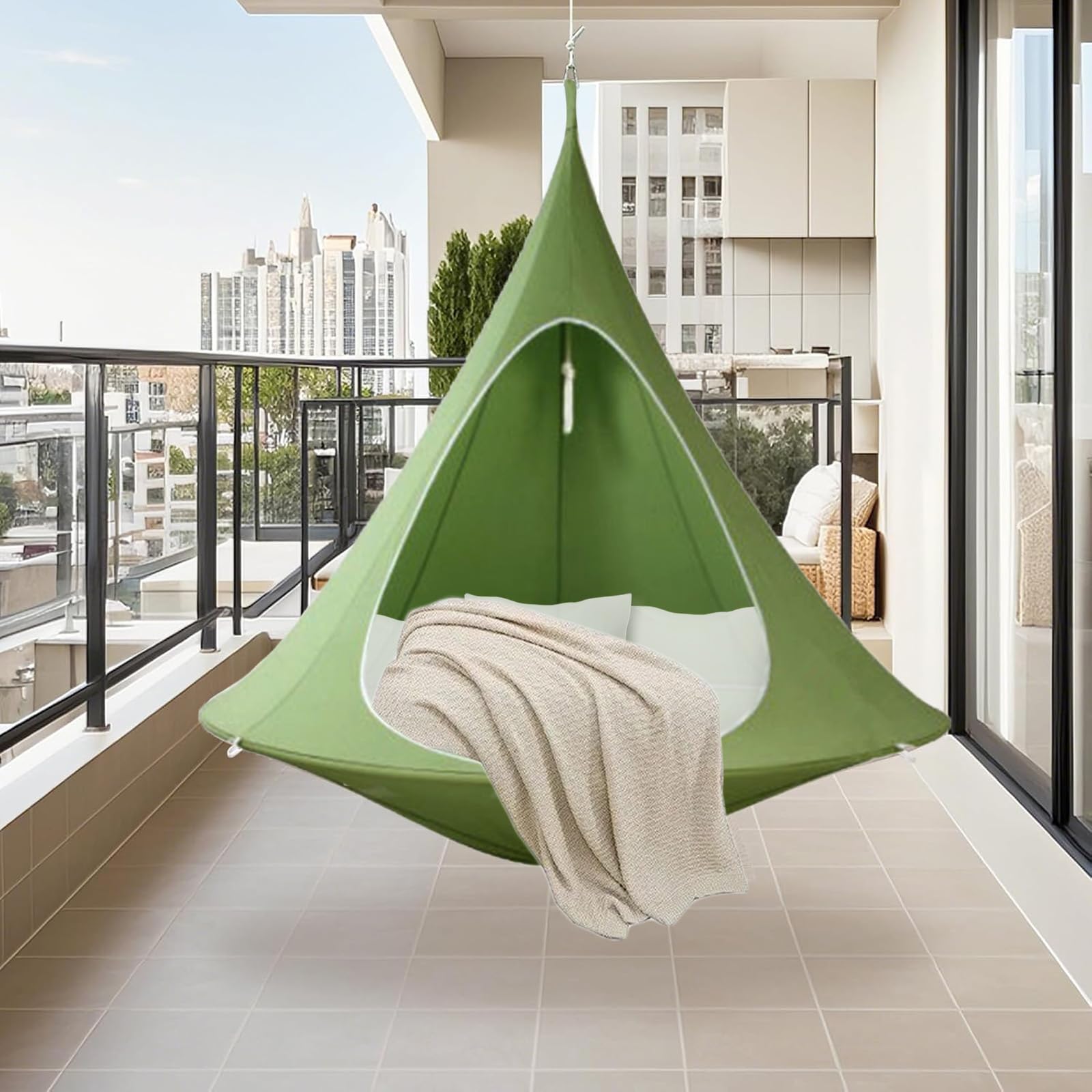 Hamac de Camping, Balançoire Suspendue en Corde avec Corde réglable, Tente à Suspendre, Oxford, Fauteuil Suspendu, pour l'extérieur, l'intérieur, Le Camping, la Plage,café,100cm*110cm