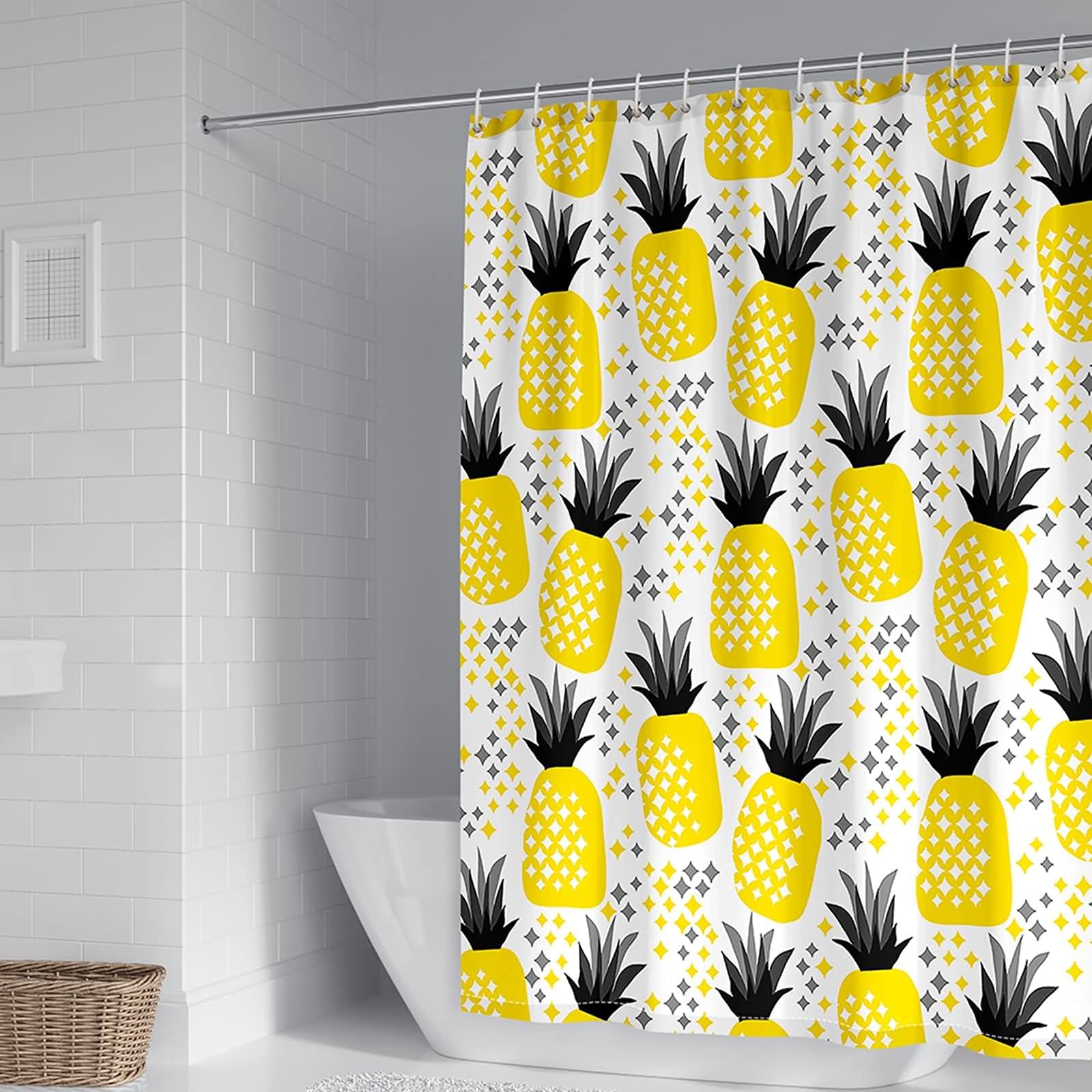 Rideau de douche anti-moisissure imperméable ananas jaune 180x200cm