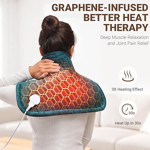 Miniatura 4 de Graphene-Infused Heating Pad for Neck and Shoulders and Back, Deeper Pain Relief Weighted Heat Pads, Heated Wrap with 6 Heat Settings 4 Auto-Off,