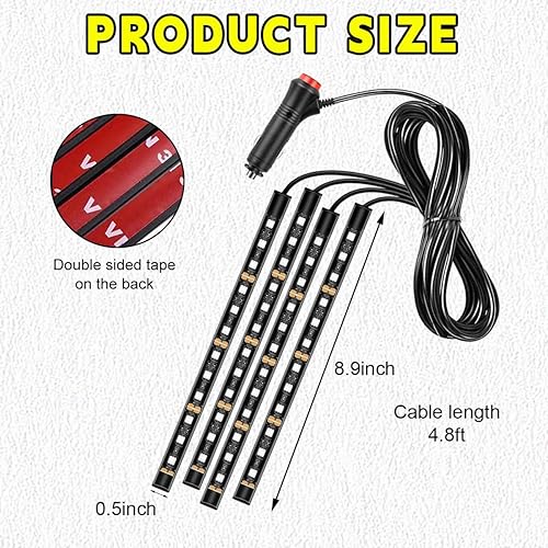 Miniatura 8 de Sylvil Tira de luz LED para automóvil, 24 luces LED RGB de neón para atmósfera interior, luz nocturna ambiental de 12 V, puerto USB, lámpara