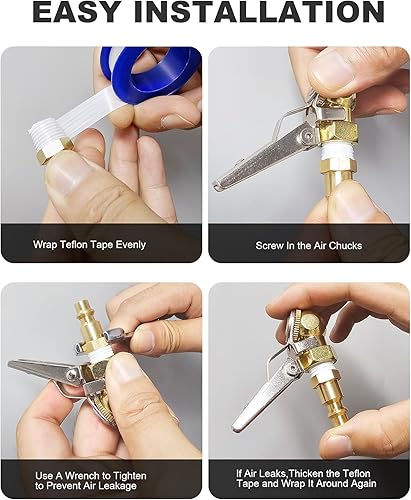 Miniatura 7 de LUMITECO Paquete de 2 portabrocas hembra NPT de bola cerrada de 14 pulgadas con clip, inflador de neumáticos de bloqueo con portabrocas de aire de