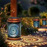 Vista 6 de Linternas solares para colgar al aire libre, linterna LED impermeable de metal con energía solar, decoración de patio, linterna con asa, idea