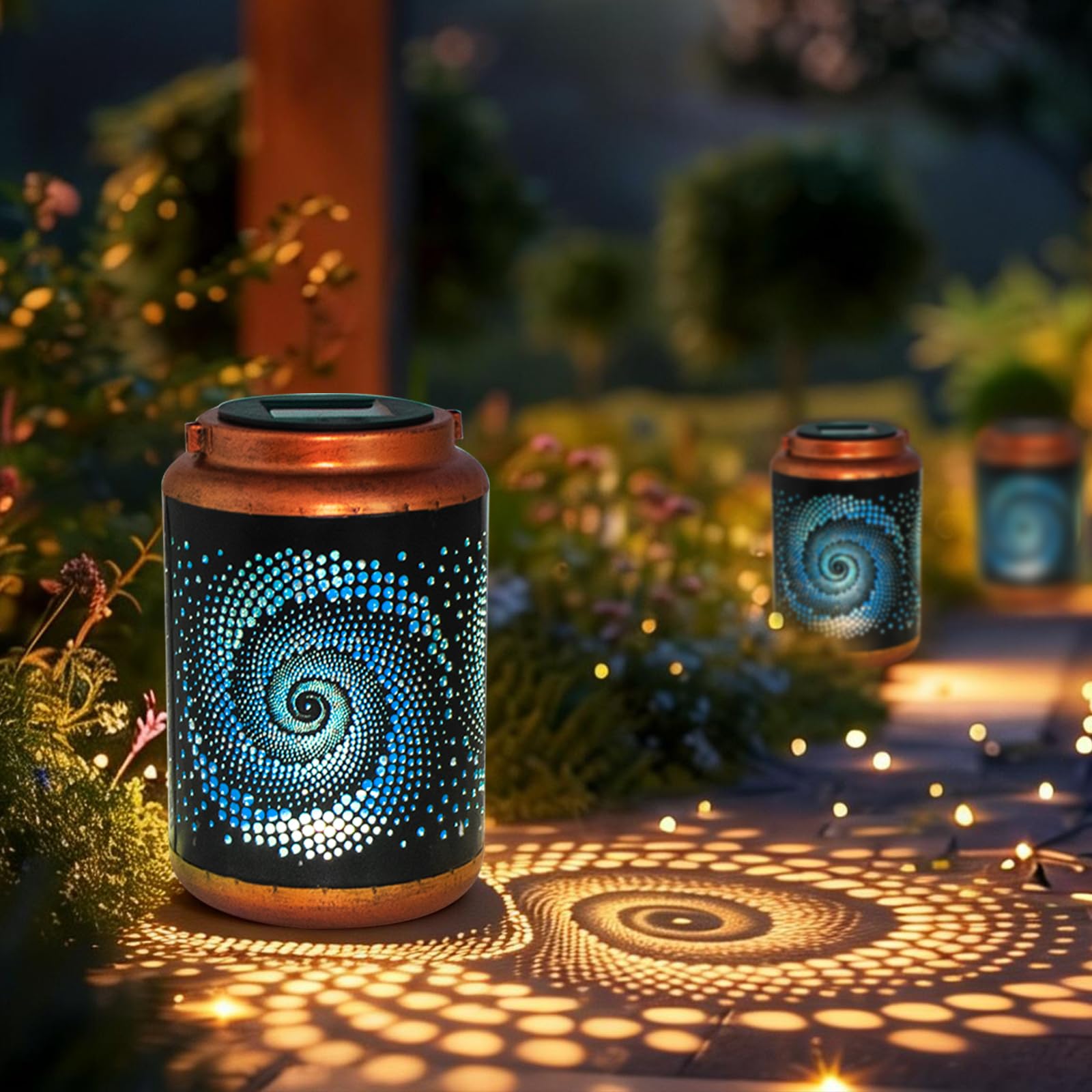 Solar Lanterns Outdoor Hanging Lantern Metal Waterproof LED Lantern with Solar Powered Garden Patio Decorations Decor with Handle Christmas Gift Idea