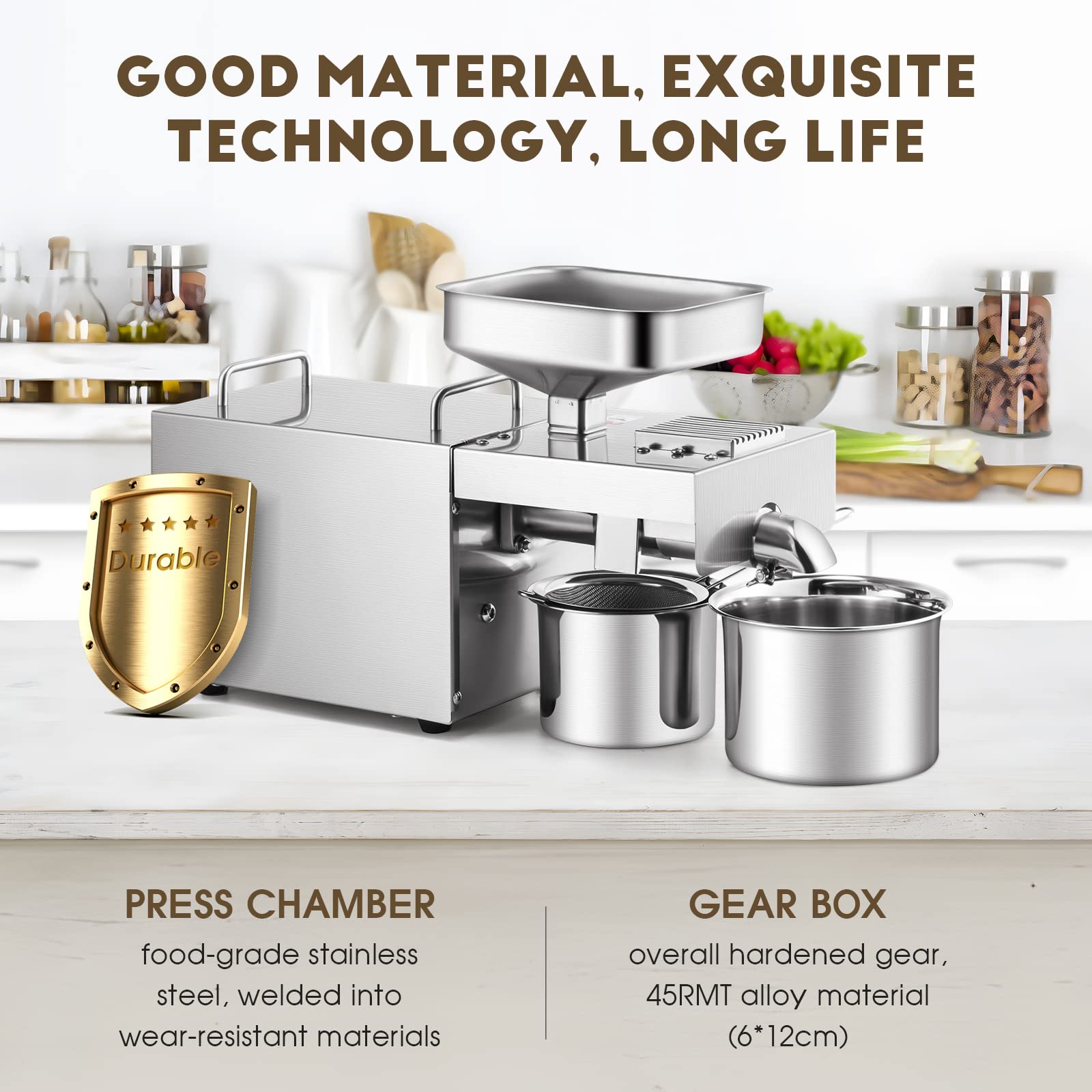 CGOLDENWALL 1500W Commercial Oil Press Machine Oil Extractor Expeller with Intelligent Temperature ControllerIndustrial MotorAll Stainless SteelCE 110V US Plug product thumbnail 7