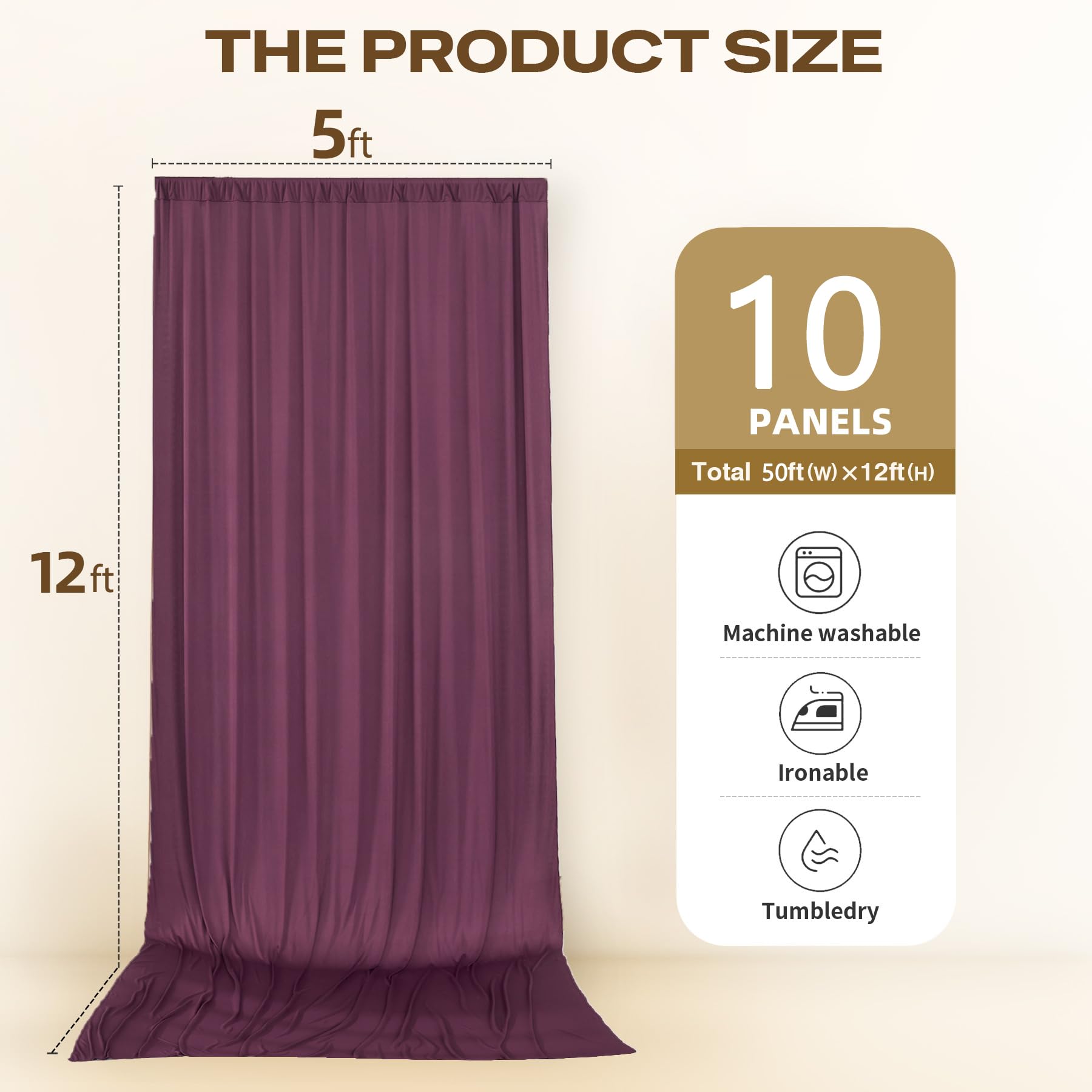 15,2 x 3,6 m Burgunderrote Hintergrundvorhänge für Partys, knitterfrei, Polyester, Burgunderrot, Fotohintergrund, Vorhänge, 10 Paneele, 3,6 m lang, für Hochzeit, Geburtstag, Fotografie, Hintergrund