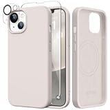 GONEZ Magnetic for iPhone 14 Case, Compatible with Magsafe, with Screen Protector + Camera Protector, Anti-Scratch Microfiber Lining, Liquid Silicone Shockproof Protective Phone Case, Stone