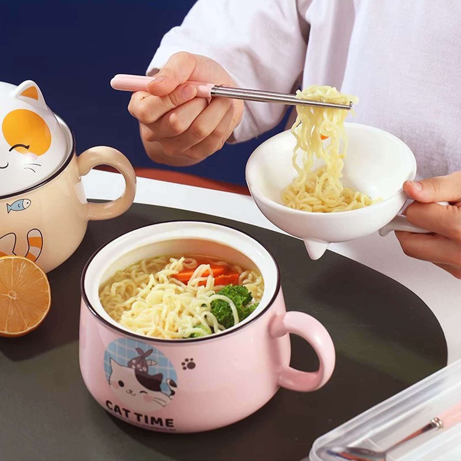 Bol à Ramen Japonais En Céramique 1500 Ml – Grand Bol à Soupe Avec Couvercle, Cuillère Et Baguettes, Idéal Pour Salades, Nouilles, Céréales