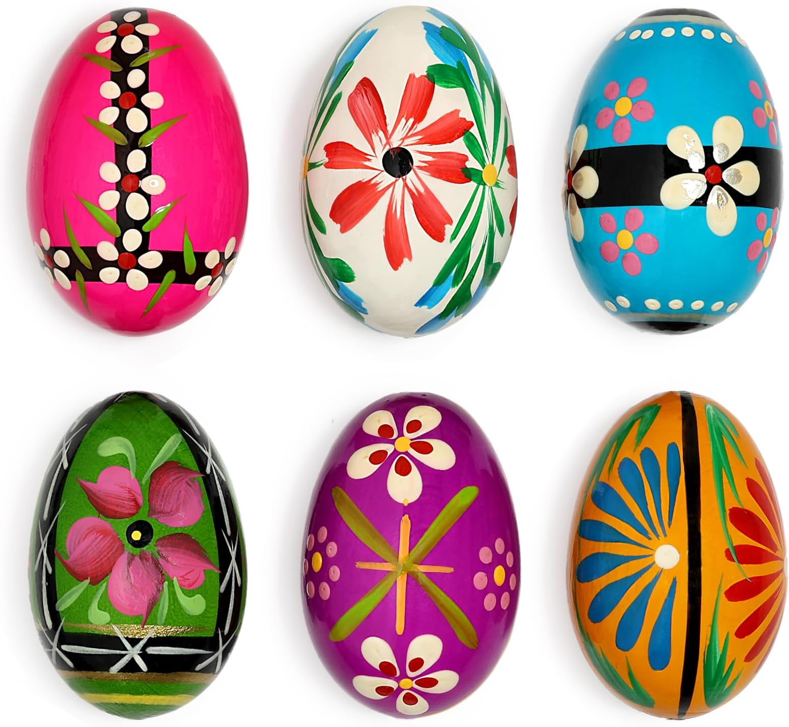 Hand Painted Polish Wooden Easter Eggs – Traditional Pisanki Decorative Eggs for Easter & Home Decor – Made in Poland - Set of 6 Units (Medium) 2,36inch