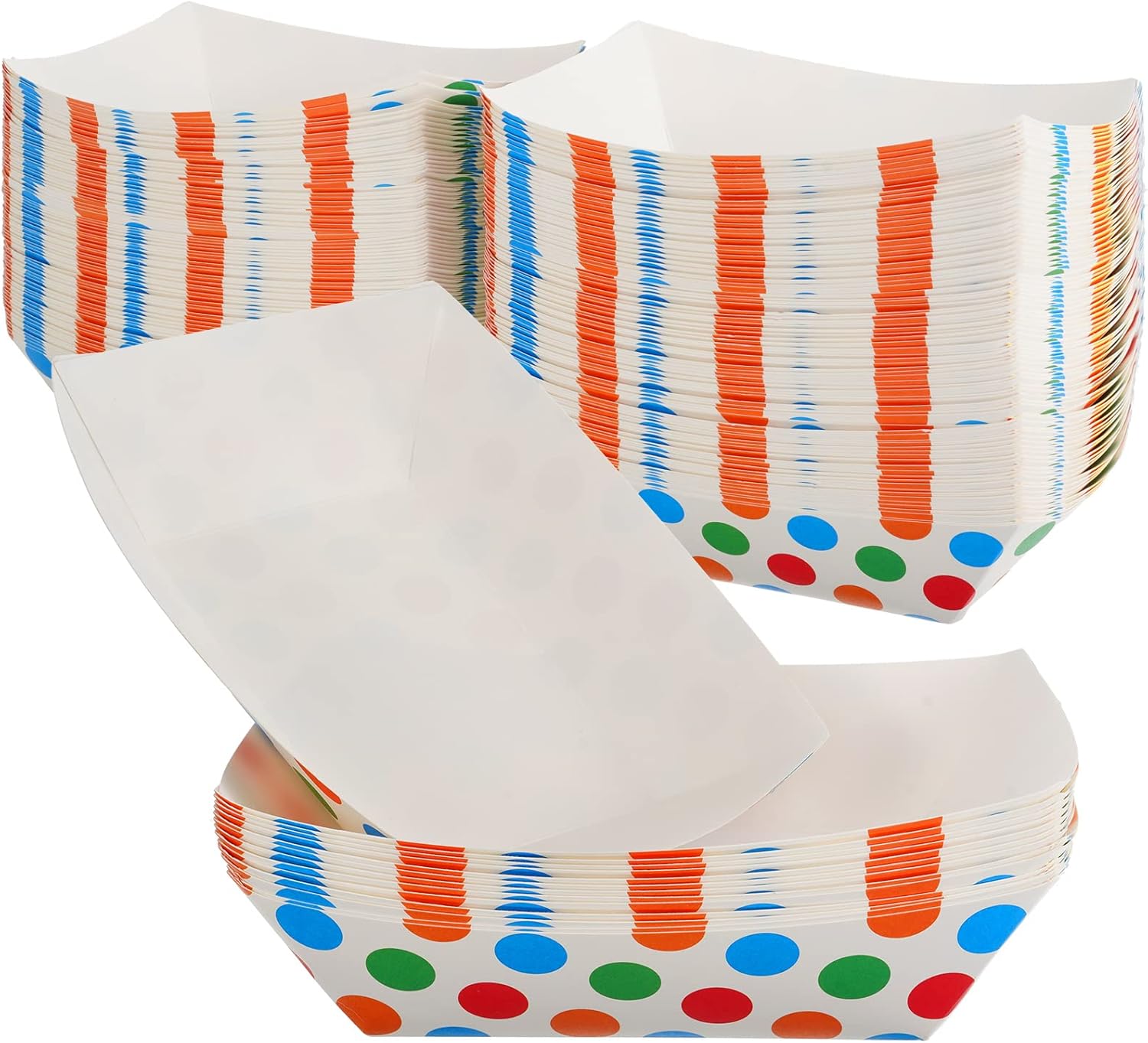 150 Pcs 3LB Paper Food Boats Heavy Duty Paper Trays Nacho Polka Dot Disposable Decorations