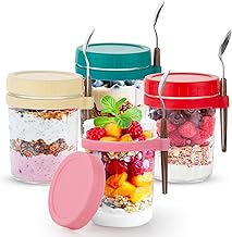 Dyserbuy 4 Pack Overnight Oats Containers with Lids and Spoons, 16 oz Glass Mason Overnight Oats Jars, Large Capacity Airtight Jars for Milk, Cereal, Fruit, Salads, Yogurt