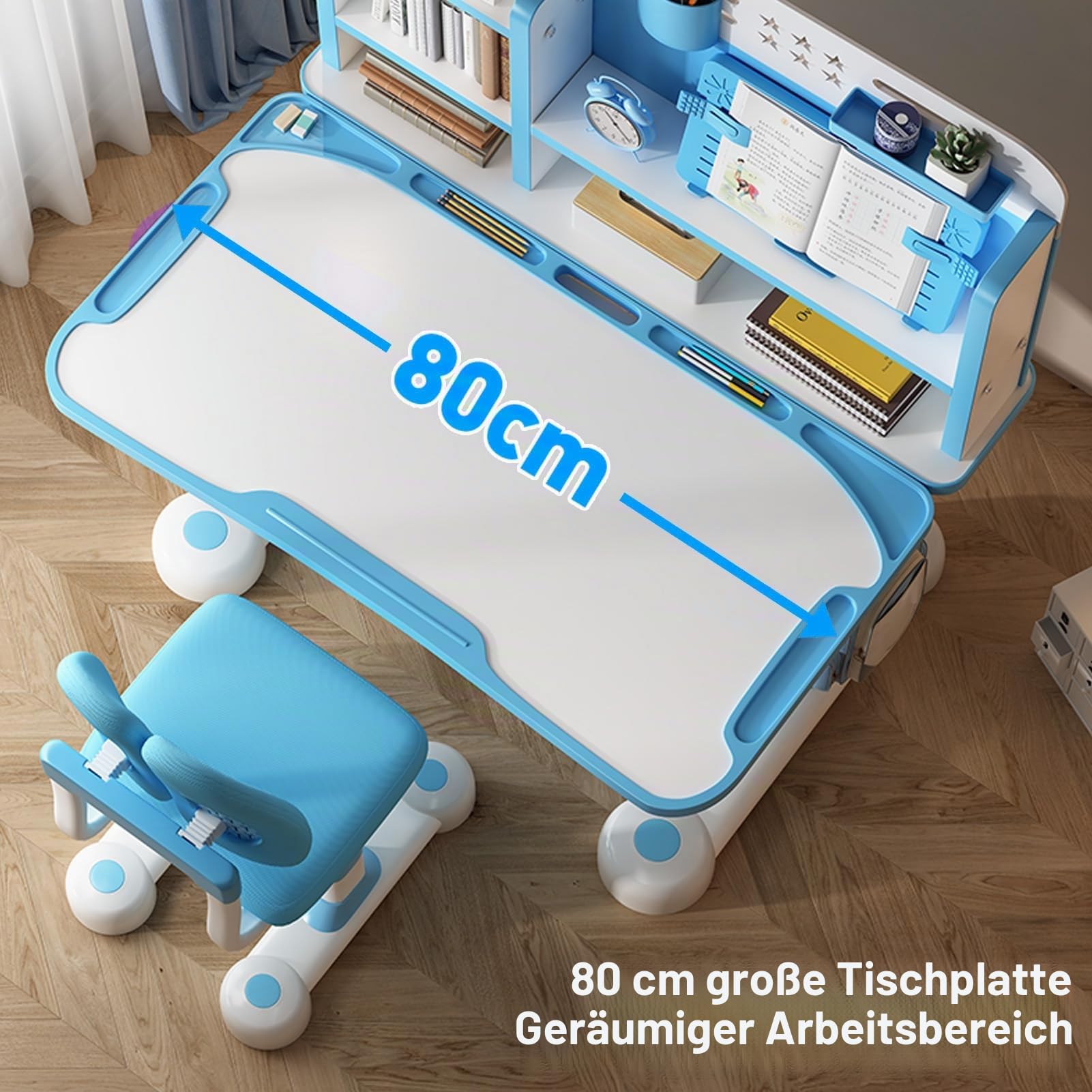 ohfruit [Einfach zu montierendes, höhenverstellbares Kinder-Schreibtisch- und Stuhl-Set, ergonomischer Lerntisch mit Sitzkorrektur, Fußpedal, geräumiger Lerntisch für Kinder, ideal für Hausaufgaben