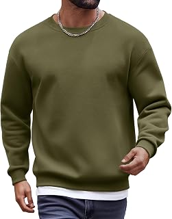 Men's Fleece Crewneck Sweatshirt Cotton Long Sleeve Pullover Casual Thermal Shirts