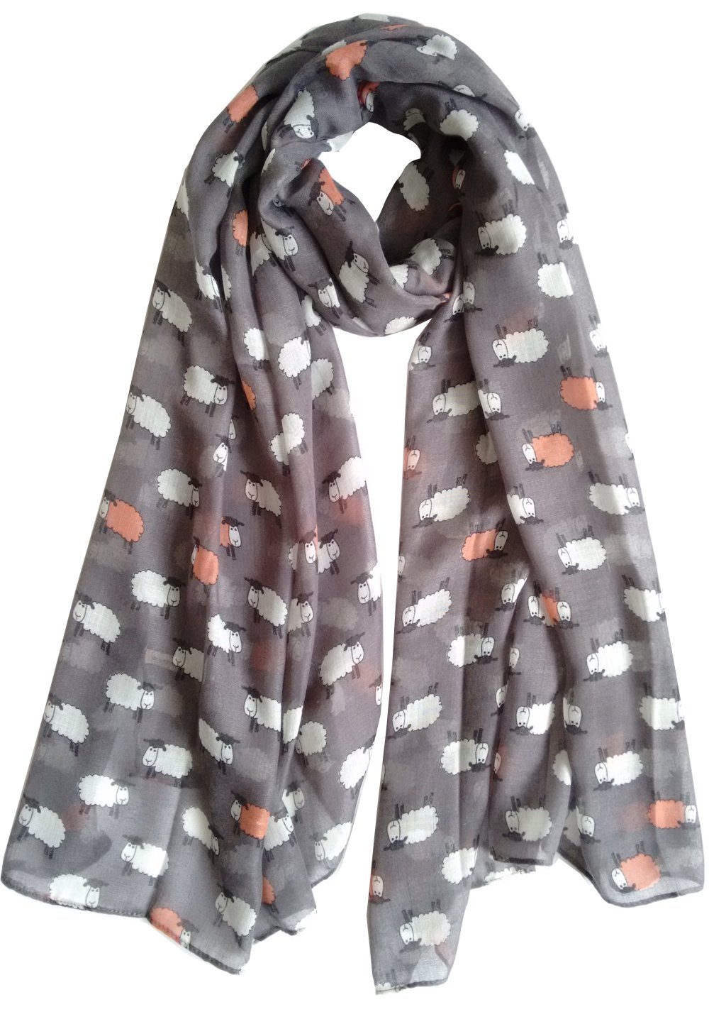 Glamlondon Women's Charcoal Grey Sheep Herd Print Scarf Woolly Animal Fashion Shawl Wrap (Charcoal Grey)