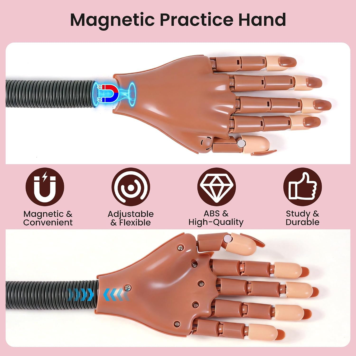 Practice Hand for Acrylic Nails, Magnetic Nail Practice Hands, Mannequin Hand for Nails Kit for Beginners, Movable Flexible Fake Hand with 200PCS Nail Tips, Brush, File and Clipper