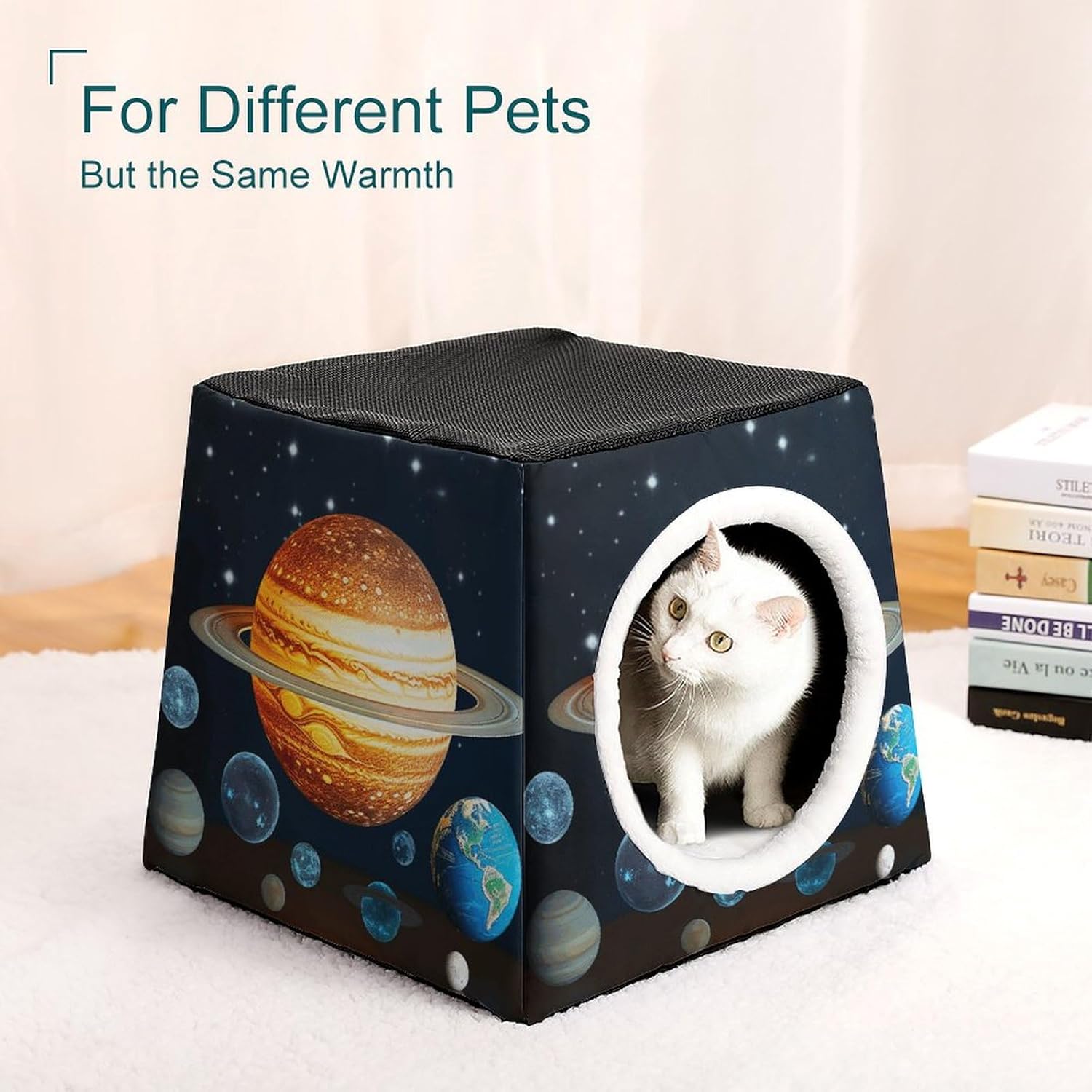 Capsule Pet Waterloo Glow in The Dark Solar System Planet Printed Foldable Dog House Cat Cave Soft Kitten Bed Warm Rabbit Nest Chinchillas Hideout for Indoor Small and Medium Animal