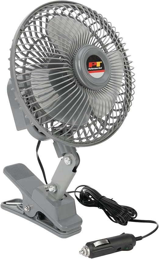 Performance Tool W1658 6-Inch Oscillating Fan (12v w/clamp) - Ideal for Cars, Trucks, RVs, Boats, and More to Keep You Cool and Comfortable On The Go