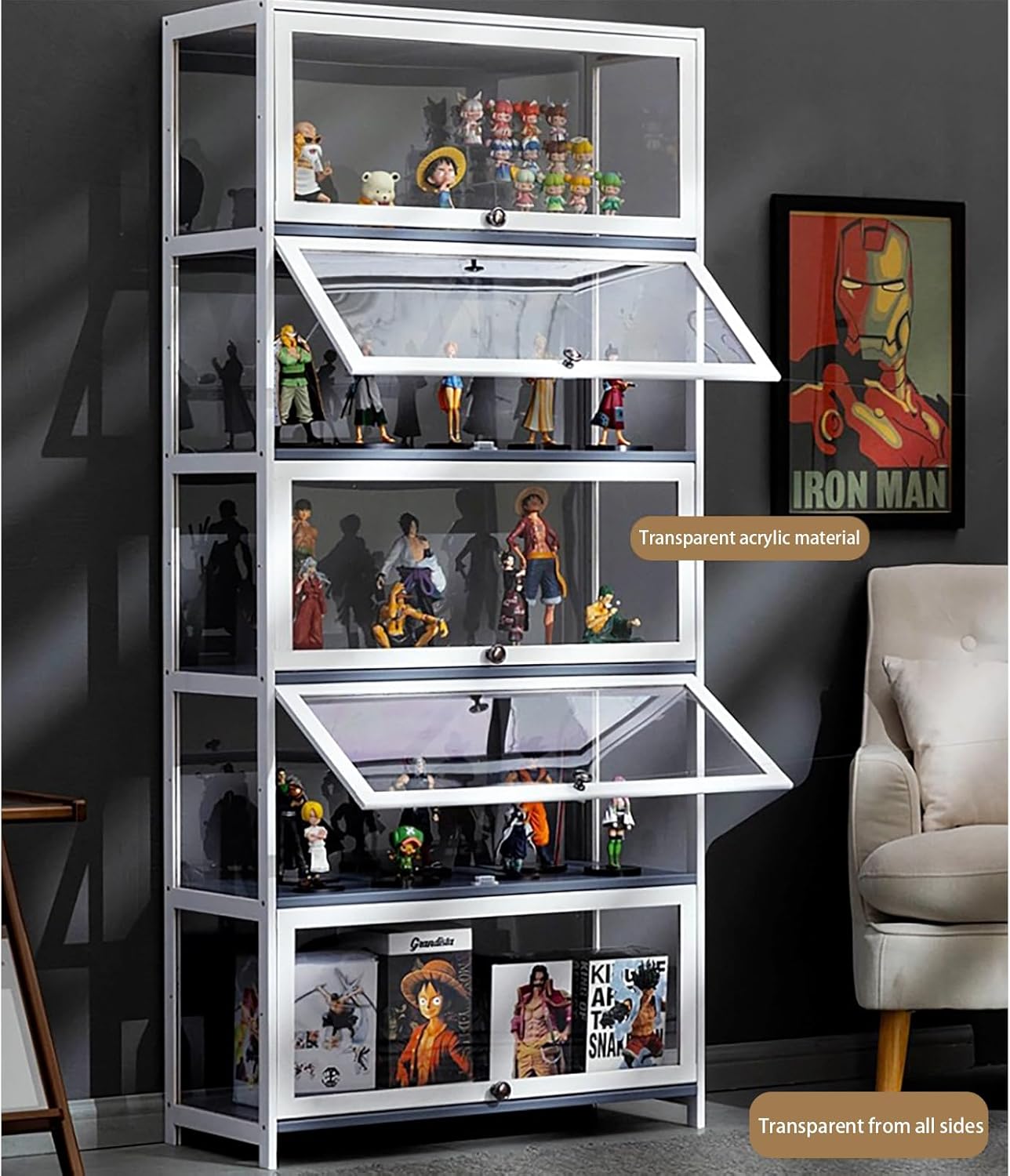 Display Cabinet Toys Display Shelf，Glass Display Cabinets, Display Case, Curio Cabinets, Freestanding Floor Cabinet, Curio Showcase with Glass Doors, Transparent on Four Sides, Transparent F