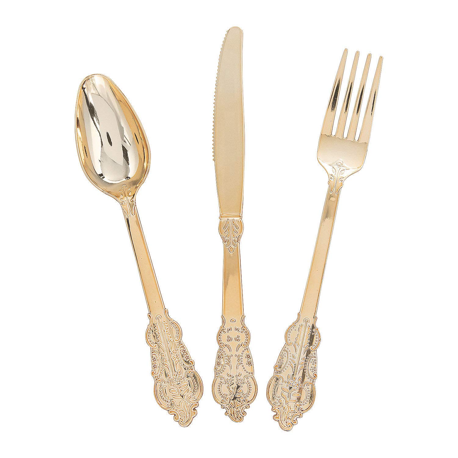 Premium Ornate Gold Cutlery Sets - 24 Ct. - Party Supplies - 24 Pieces