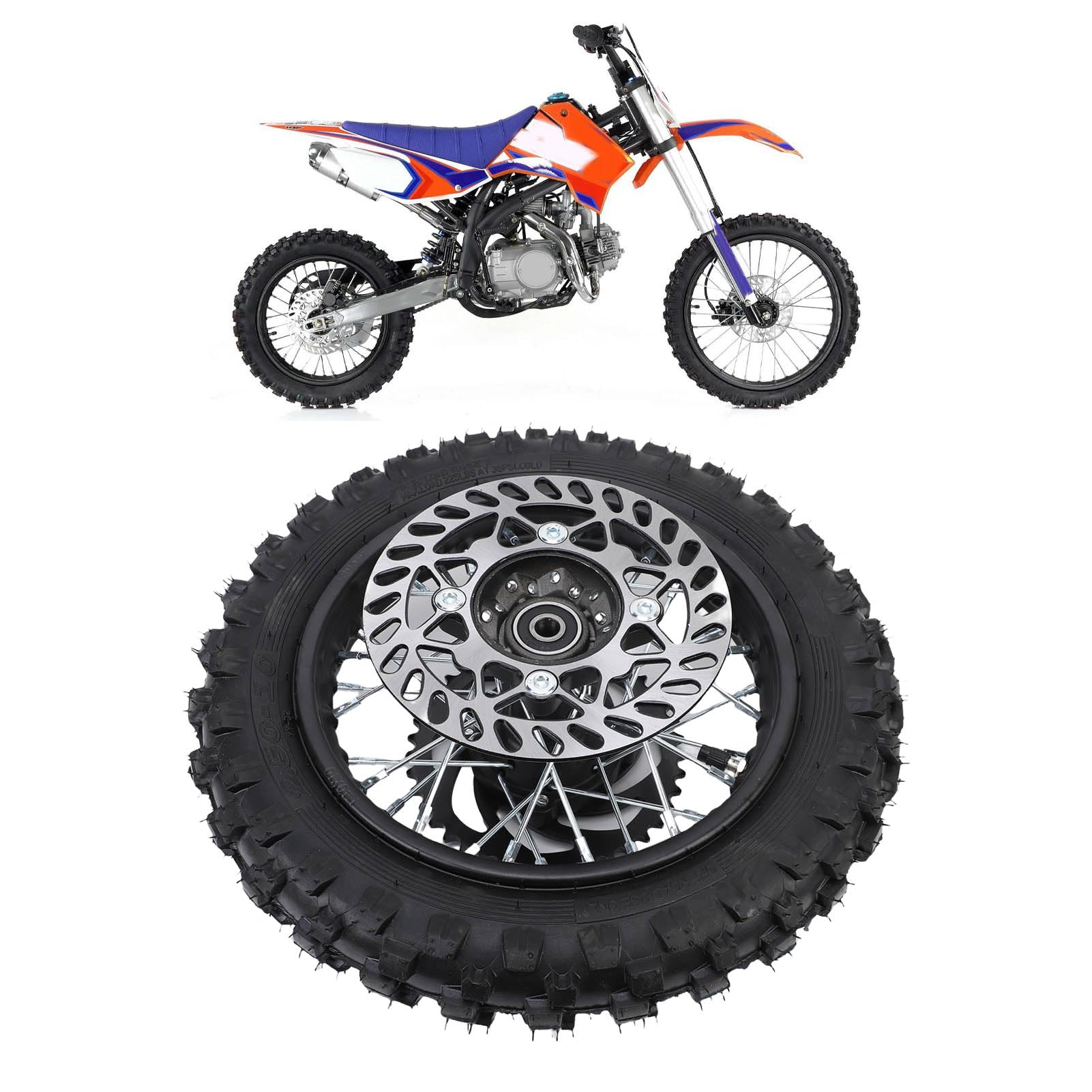 banapoy Opona felgę Tylnego Koła 2,5-10 10" do Motocykla Dirt Pit Bike o Pojemności 50 Ml - 110 Ml, zespół Felgi 2,5-10 z osią 12 Mm i tarczą hamulcową 190 Mm Oraz zębatką 420 41T