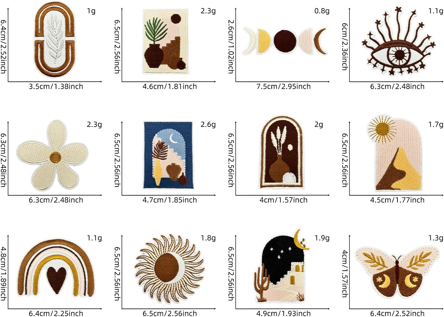 12 Pcs Bohemia Random Iron On/Sew On Patches, Embroidered Applique, Clothes Backpacks Hats Pants Jackets Jeans Decoration, Party Favors, DIY Accessories image 2