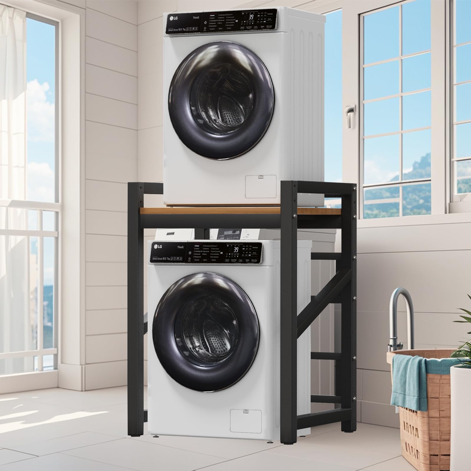 Waschmaschine Trockner Schrank, Waschmaschinenregal mit 3 einstellbare, Verstellbares Stapel-Set über Waschmaschinen, Tragfähigkeit 350 kg für Badezimmer Waschküche 73 * 63 * 105cm