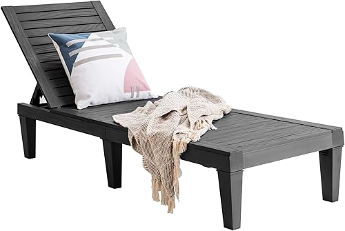 Giantex Tumbona reclinable para exteriores con respaldo ajustable de 5 posiciones, resistente a la intemperie y al óxido para patio, playa, balcón,