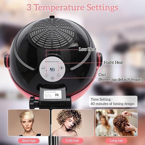 Miniatura 3 de HSONBIUTY Ionic - Secador de pelo de pie, secador de pelo profesional con capucha con ajuste de tiempo, controles táctiles y 3 ajustes de