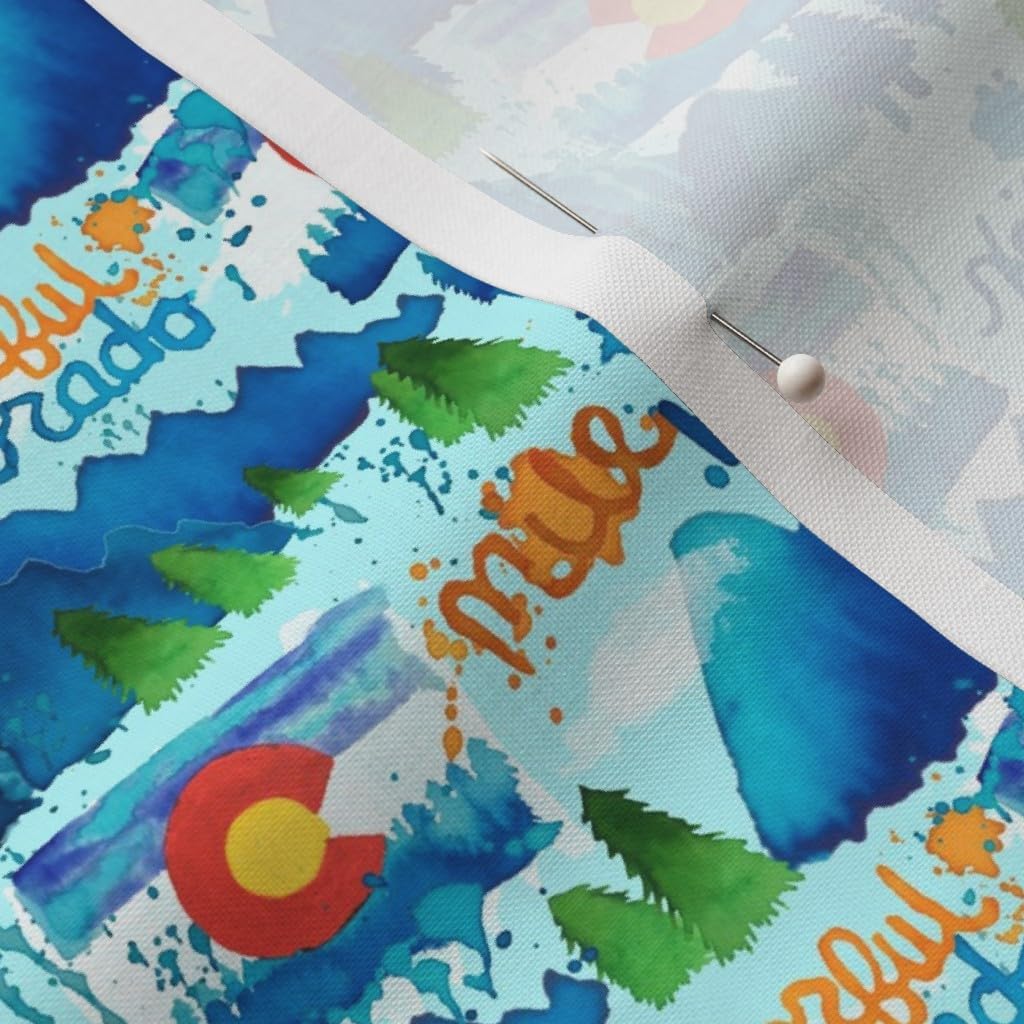 Spoonflower Fabric - Collage Colorado Flag Trees Pine Rocky Mountains Western State Blue Printed on Petal Signature Cotton Fabric by The Yard - Sewing Quilting Apparel Crafts Decor