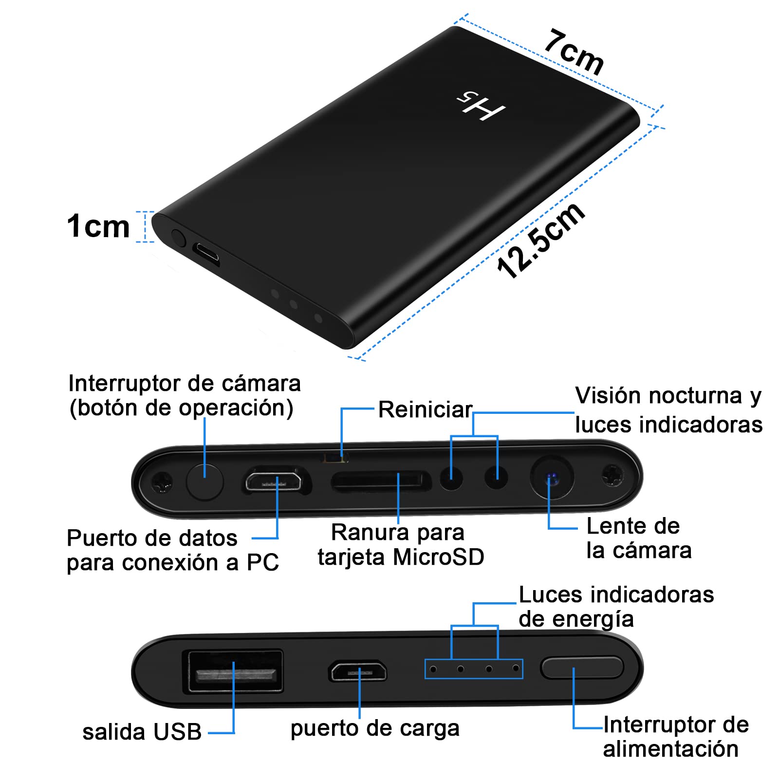LXMIMI Nueva Mini Cámara de Seguridad Espía Oculta 2 en 1 con Banco de Energía de 5000 mAh, HD 1080P, para Niñera en el Hogar, con Visión Nocturna y Detección de Movimiento