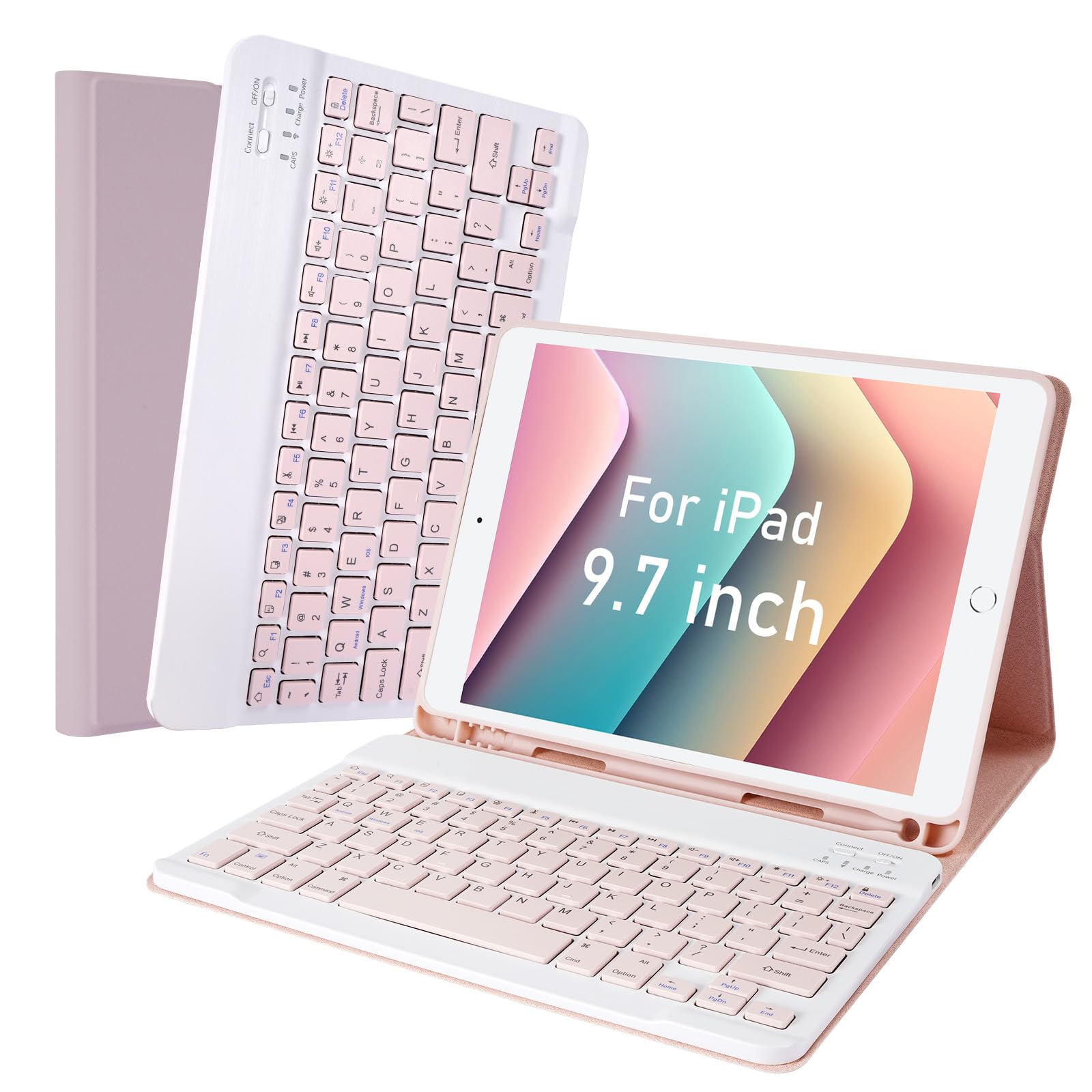 LAMA Keyboard Case for iPad 9.7 inch 2018 (6th Gen)/ 2017 (5th Gen)/2016 iPad Pro/Air 2/1, Thin - Detachable - Wireless Keyboard Cover with Pencil