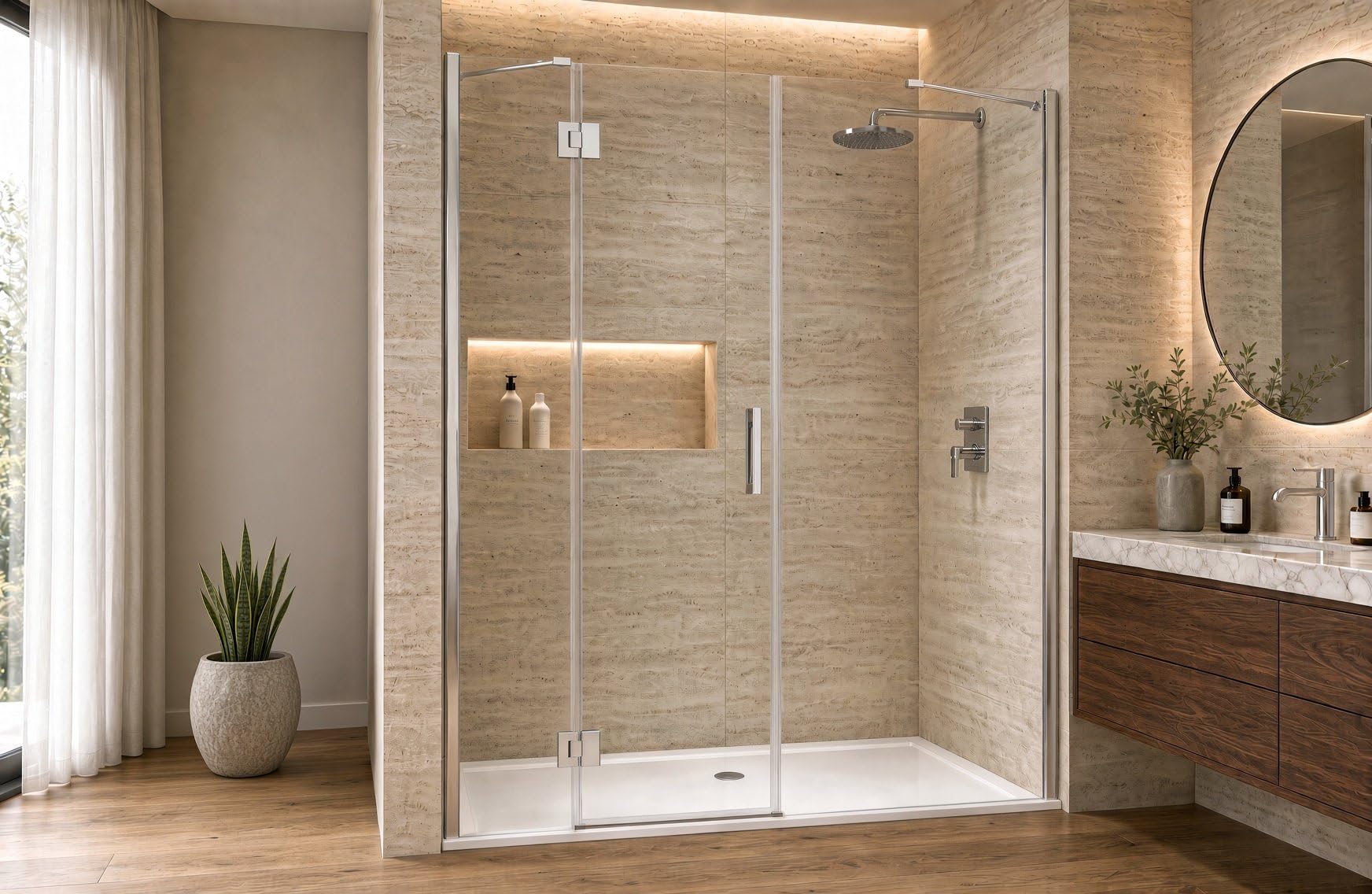 Box doccia 2 lati 90x120 cm fisso + porta un battente H200 cm cristallo 6mm profilo CROMATO PIPPO