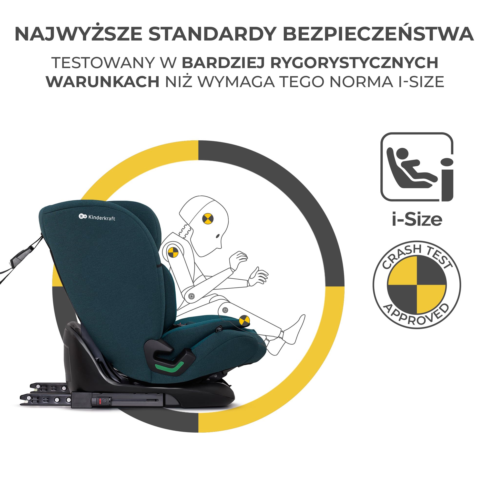Kinderkraft ONETO3 Fotelik samochodowy z bazą, I-Size 76 do 150 cm, Systemy bezpieczeństwa, Isofix, Reclining, Wzmocniony zagłówek, Wkładka dla najmłodszych, Grupa wiekowa 1/2/3, do 36 kg, Niebieski