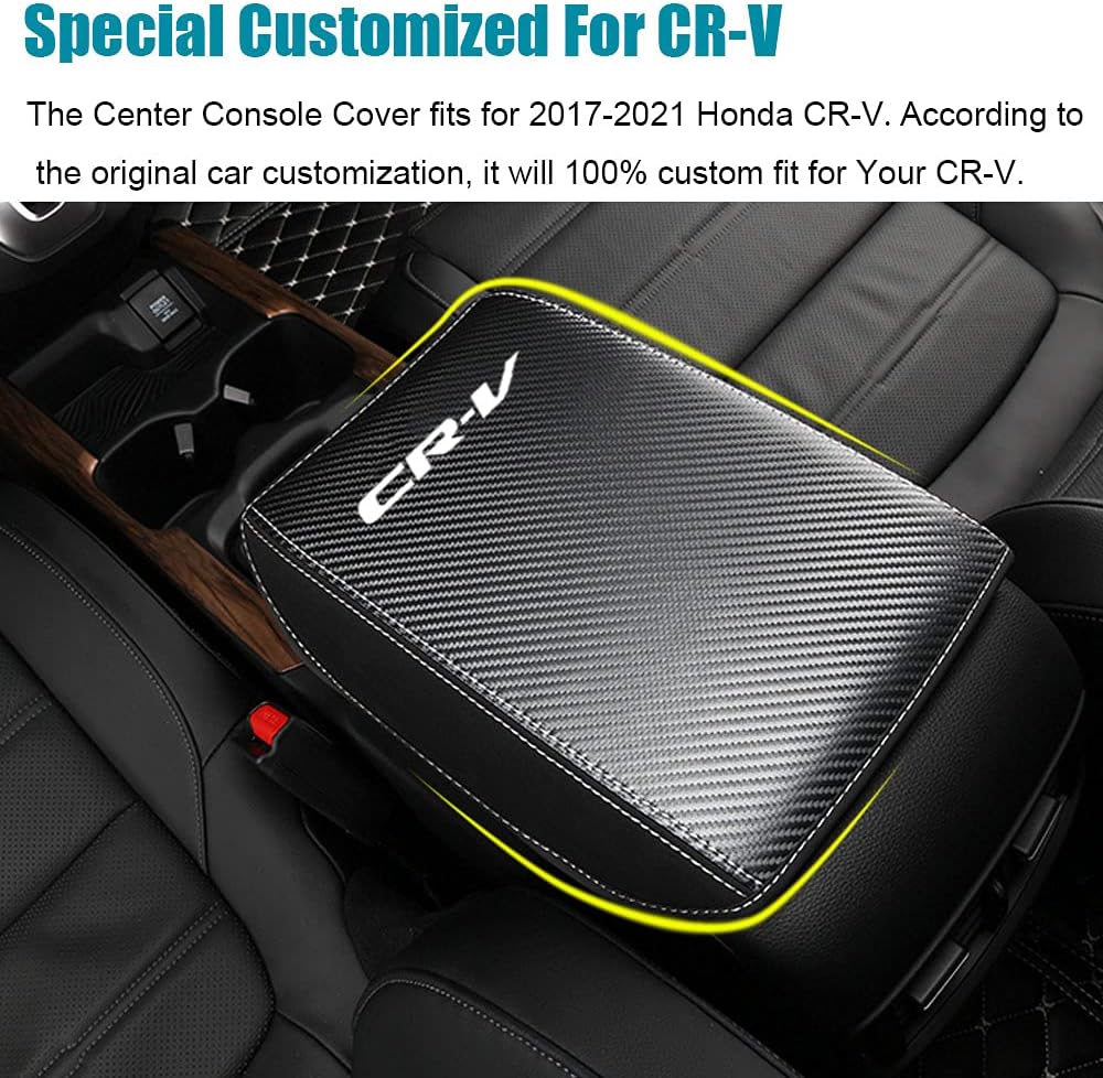 LEXLEY Armrest Box Cover Center Console Pad Waterproof Anti-Scratch Leather Protector Covers For CRV CR-V 2017 2018 2019 2020 2021 2022-Black Stitches