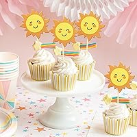 Vista 7 de 36 piezas de decoración para cupcakes de sol de doble cara con diseño de flores y sonrisas, decoración de cupcakes SunShine para temática de sol