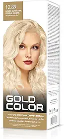 Coloração Capilar Gold Color 12.89 Louro Claríssimo Pérola Cendre- Vegana com Óleo de Marula, Brilho Intenso e Cobertura dos Cabelos Brancos