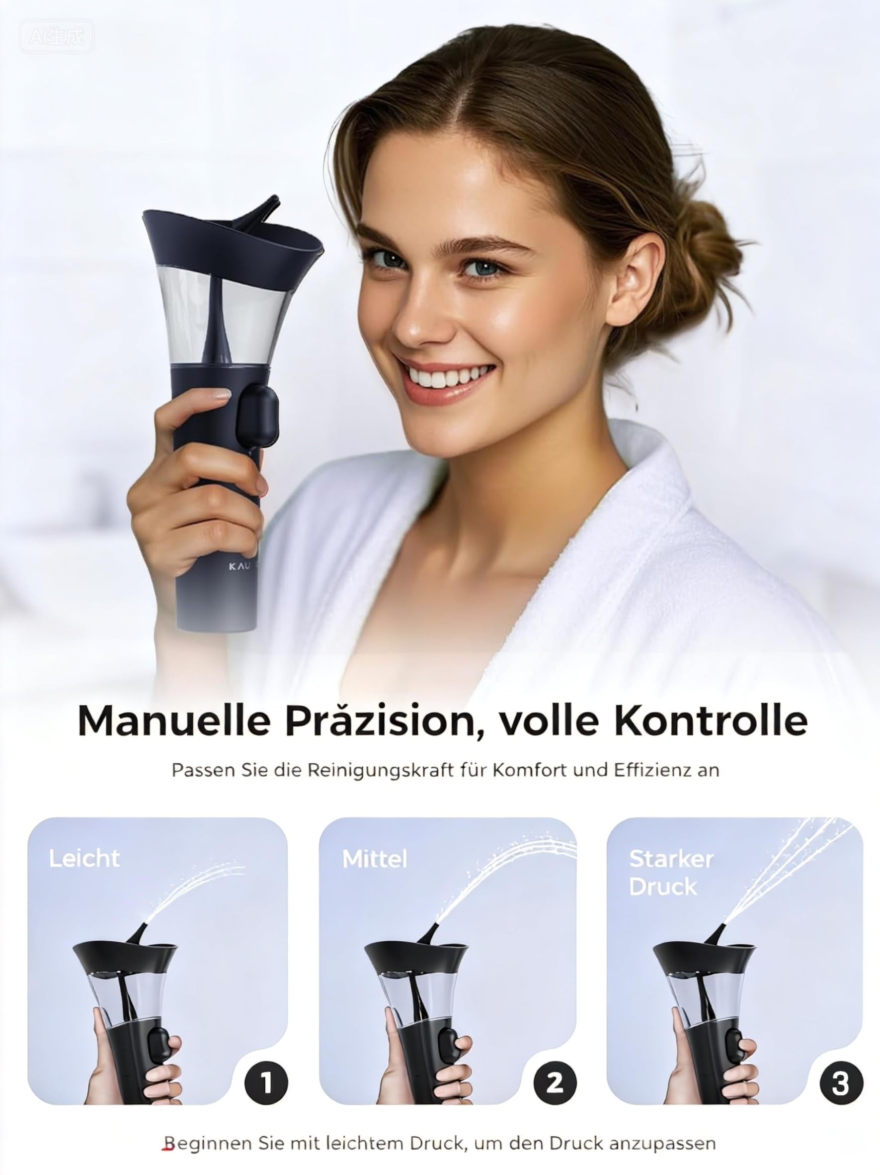 KAUGIC 2 in 1 Ohrpflege Set – HD Ohrkamera (1080P, 6 LEDs) Manuelles Ohrspülgerät mit Doppeltank Für Erwachsene Blau