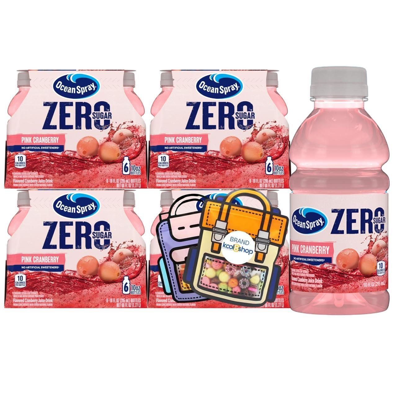 Ocean Spray Zero Strawberry Mango Sugar Fruit Juice 10 fl oz 24 Pack + 2 Reusable Snack Bags by KOOL8SHOP Infinite Deals