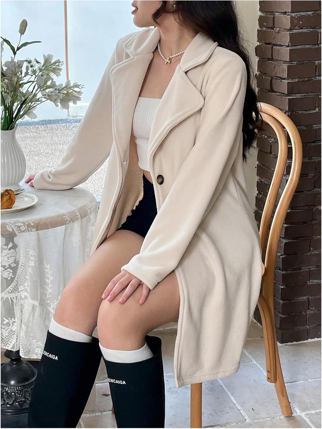 Cream-Colored Casual Pea Coat Outfit