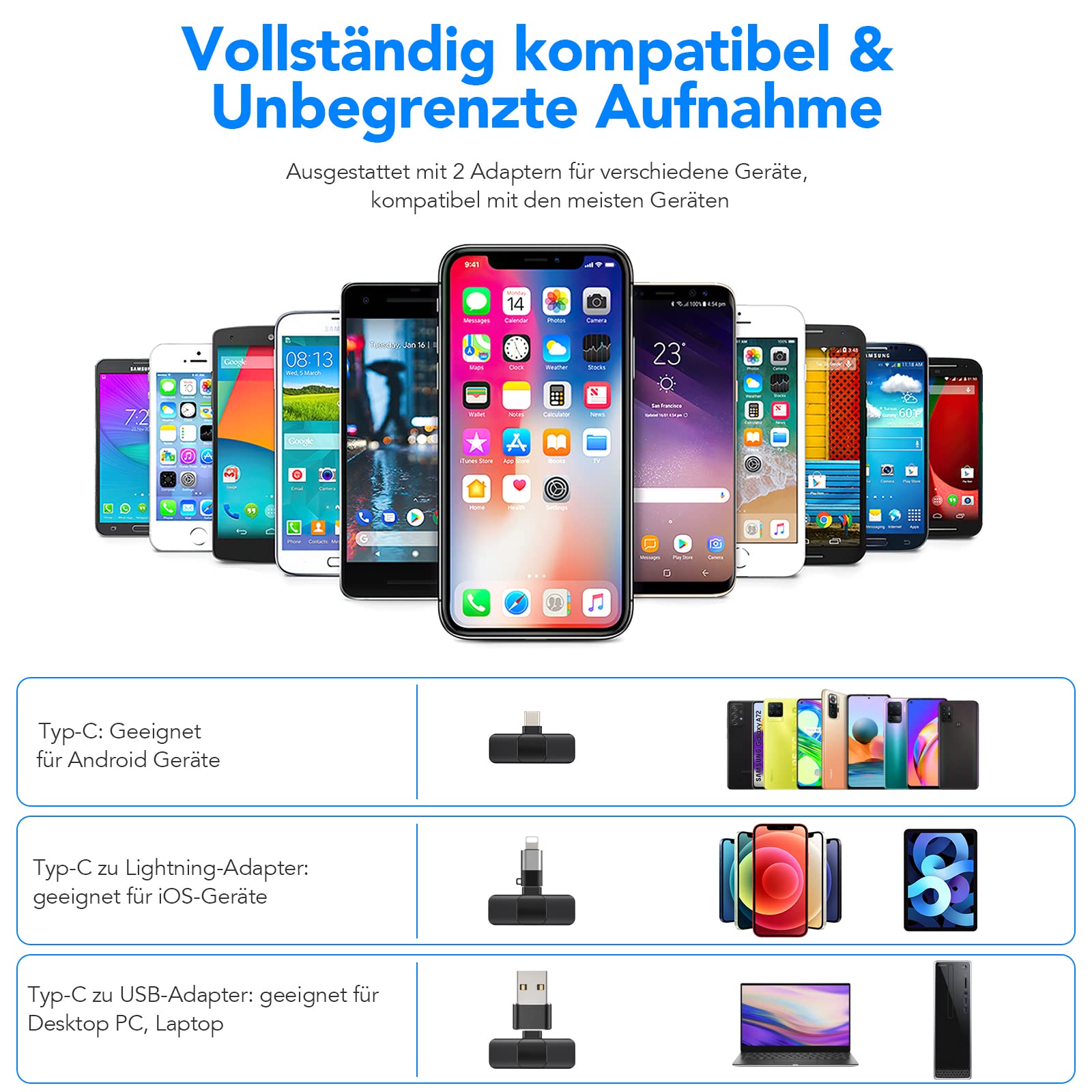 AGPTEK Mikrofon, Lavalier Mikrofon für iOS/Android, Mini Microphone Plug & Play, Rauschunterdrückung, Lavalier Mikrofon Wireless für YouTube/Facebook-Live-Stream, TikTok, Vlog, Live Stream, Konferenz