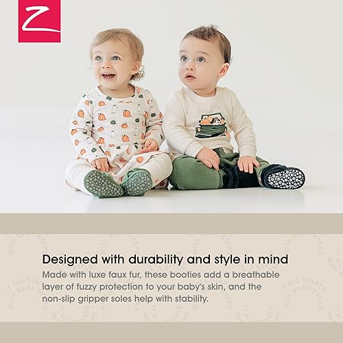 Miniatura 2 de Zutano Botines unisex peludos para bebé con agarraderas, forro de algodón orgánico, artículos imprescindibles para el registro de bebé