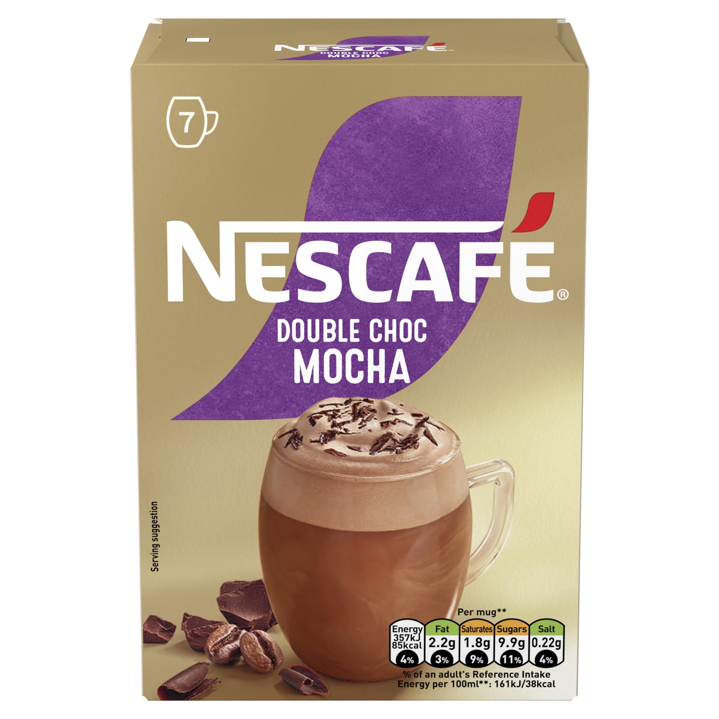 NESCAFÉMocha Double Chocolate Instant Coffee 7 Sachets, 100percent Responsibly Sourced Coffee Pack of 1