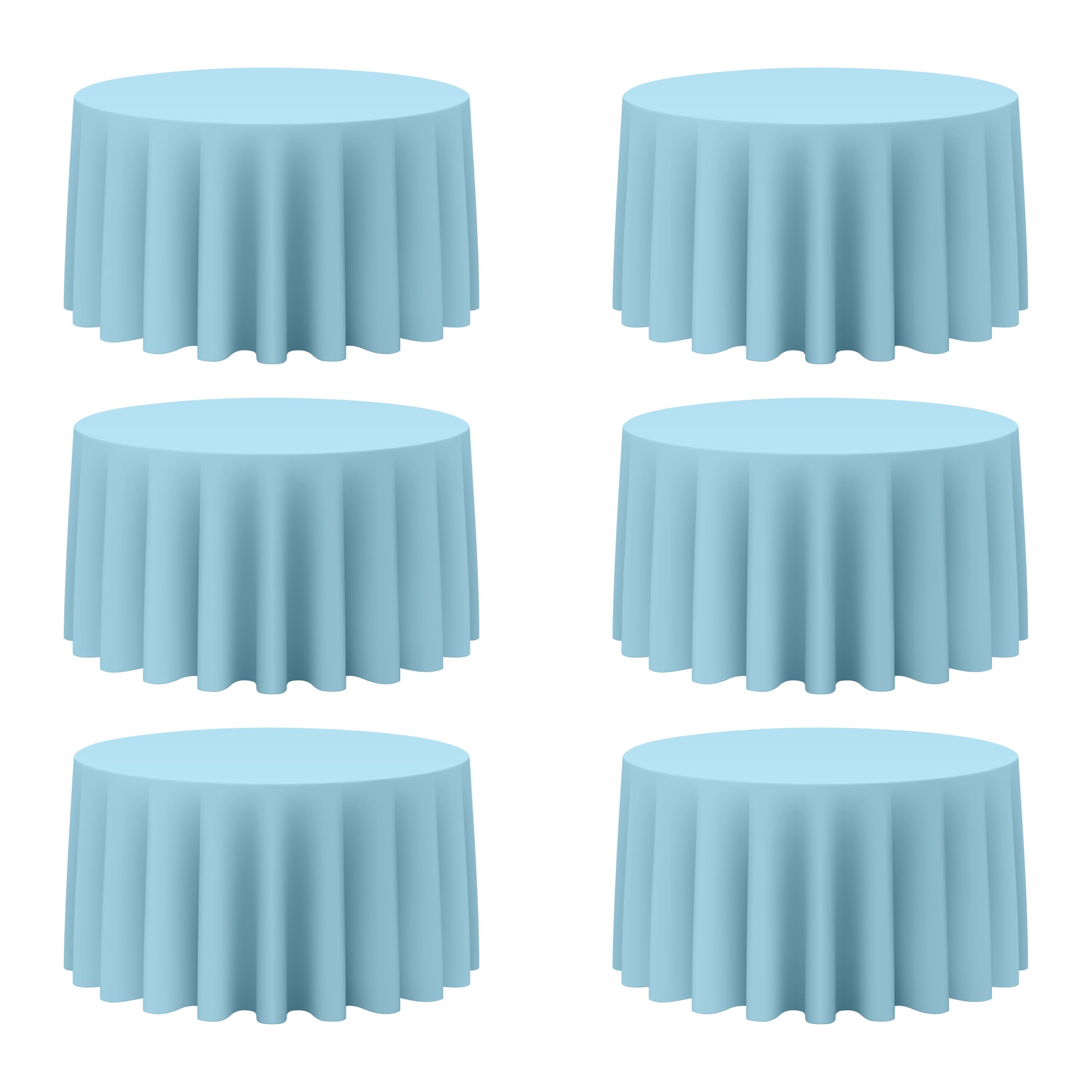 Photo 1 of BRILLMAX 6 Pack Light Blue Round Tablecloths 120 Inch for 60” Tables - 150 GSM Polyester Fabric, Floor Length Drop, Water, Stain & Wrinkle Resistant Cloth Cover for Wedding Reception Banquet Dining