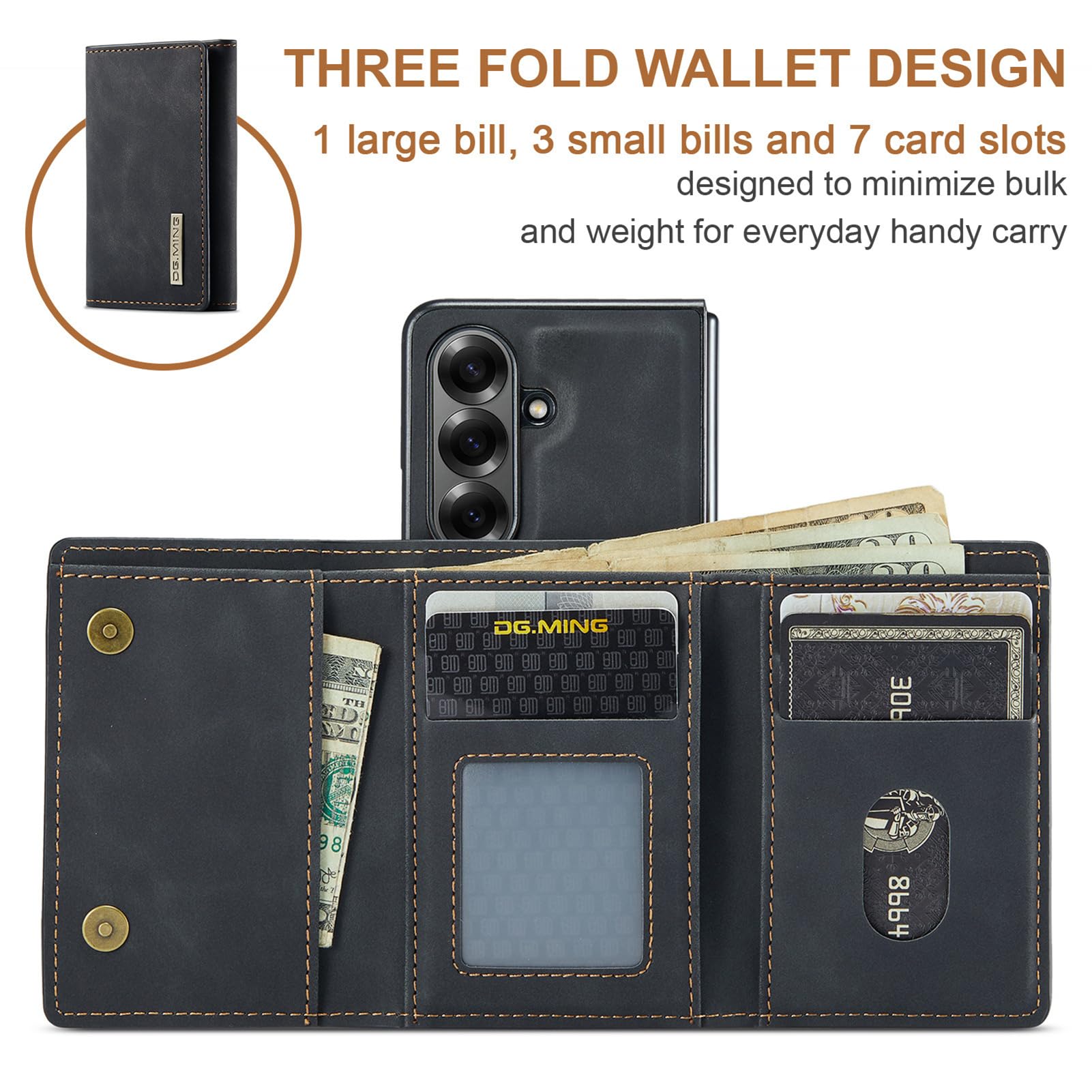 Custodia per Samsung Galaxy Z Fold 8 Ultra, Rimovibile Portacarte | Funzione Supporto Magnetica Affari Funzione Supporto Cover In Pelle Guscio Per Uomo Donna,Nero,Fold 8 Ultra