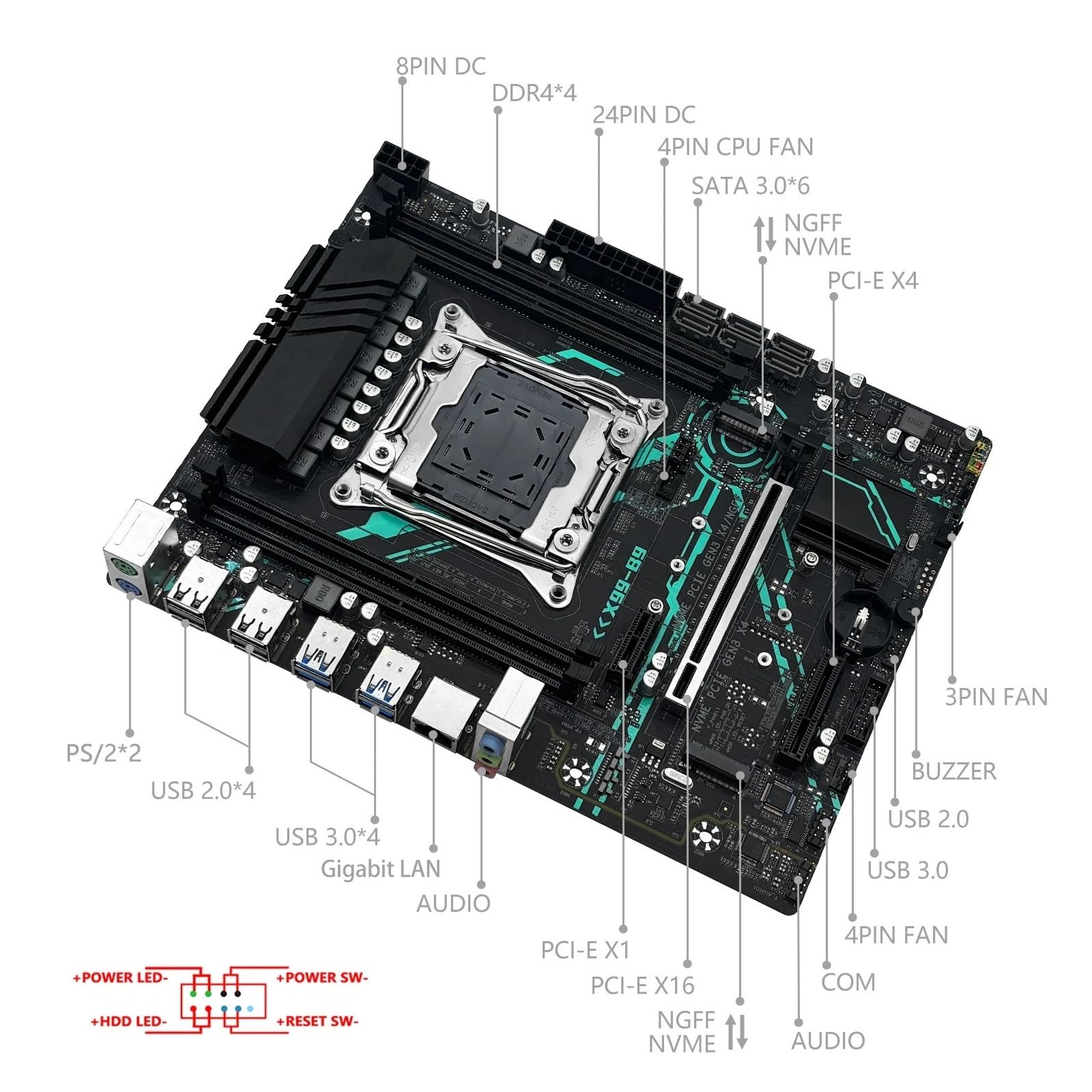 Combo de Placa Base X99 B9 con procesador LGA2011-3 Xeon E5 2650 V4 Opcional y ECC DDR4 16 GB R-Am M.2 NVME SATA M-ATX(Motherboards)