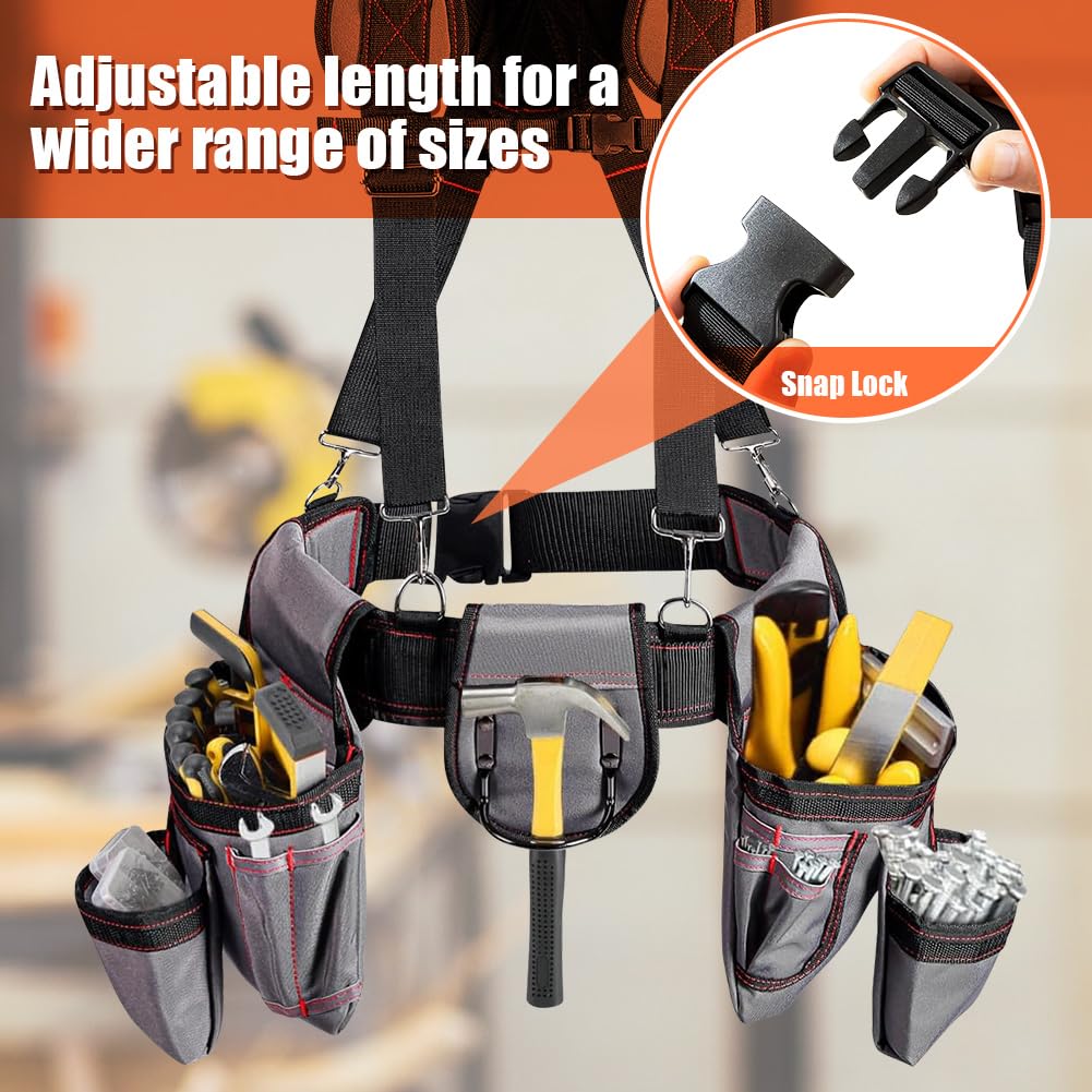 Ceinture à Outils de Charpentier Ceinture à Outils avec Bretelles Pochette à Outils Multi-Poches Sac à Outils Réglable avec Poches à Bretelles, Ceinture Utilitaire de