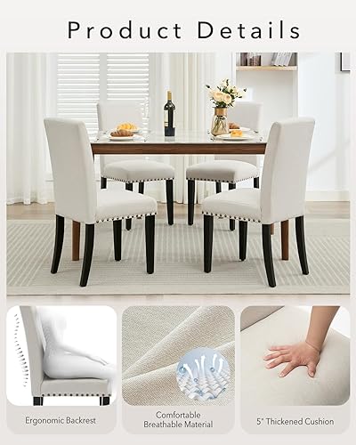 Miniatura 5 de TrailBlaze Upholstered Parsons Dining Chairs Set of 2, Farmhouse Kitchen Chairs with Wood Legs, Upholstered Linen Accent Chairs for Home